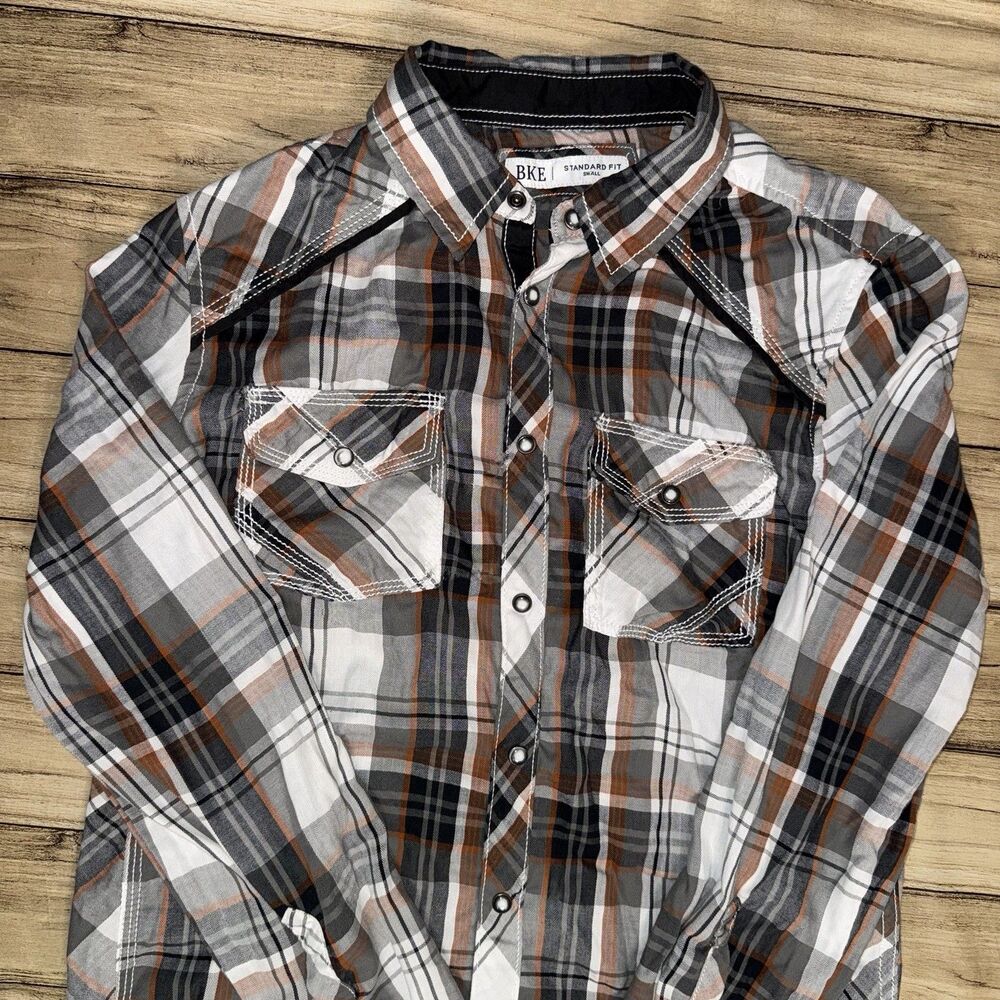 Mens BKE Buckle Long Sleeve Button Down Shirt Standard Fit Pearl Snap Size Small